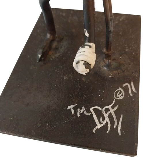 JOHN DUFFY Metal Art Sculpture SKIER Folk Art Brutalist Signed Rusty Chippy - Picture 6 of 8